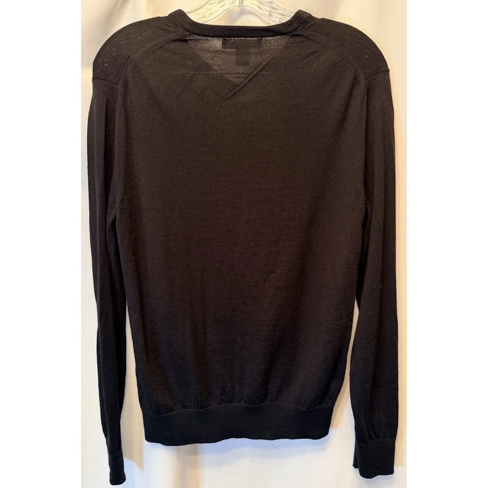 Banana Republic Men's Small 100% Extra Fine Merino Wool V-Neck Sweater Black